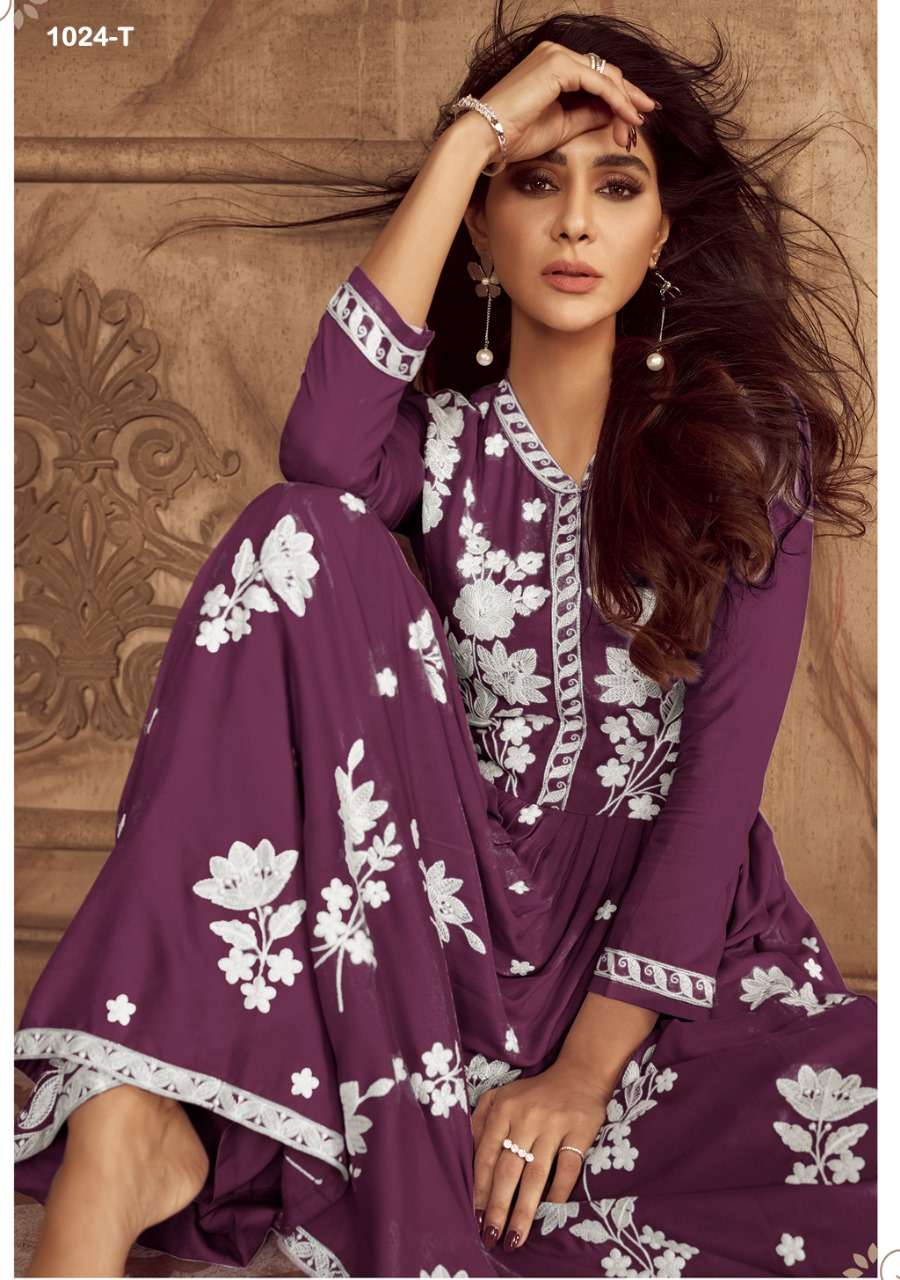 LAKHNAVI VOL 4 NEW COLOR HEAVY REYON LAKHNAWI WORK KURTI WITH PLAZZO AND DUPATTA BY S3FOREVER BRAND 1024 T C